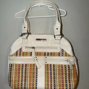 Stone Mountain Confetti Dome Hobo handbag purse woven white faux leather